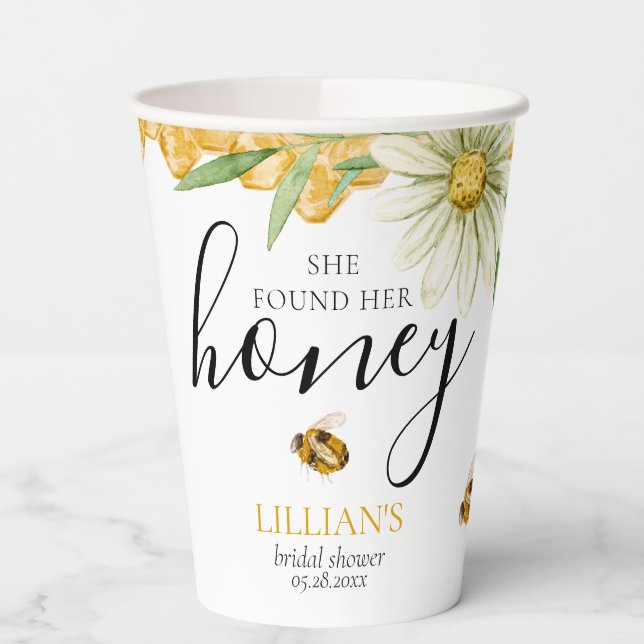 She Found Her Honey Bee Bridal Shower Paper Cups (Left)