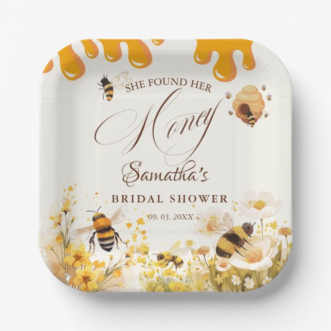 She found her honey Bee bridal shower Paper Plates (Front)
