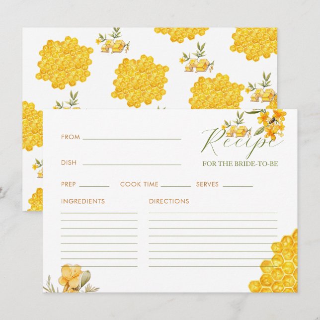 She Found Her Honey Bee Bridal Shower Recipe Enclosure Card (Front/Back)
