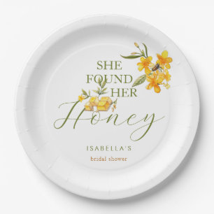 She Found Her Honey Bee Floral Bridal Shower Paper Plates