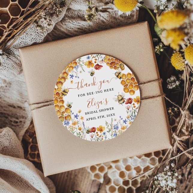 She Found Her Honey Bee Thank You Bridal Shower Classic Round Sticker (She Found Her Honey Bee Thank You Bridal Shower Classic Round Sticker)
