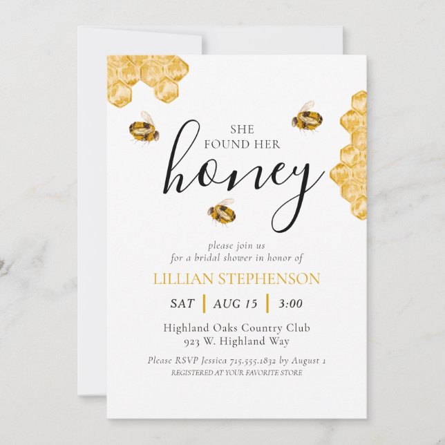 She Found Her Honey Bee Themed Bridal Shower Invitation (Front)