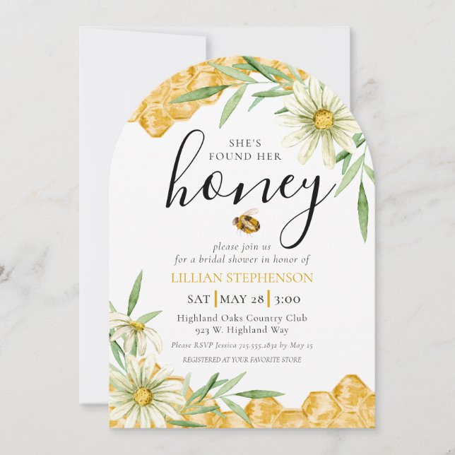 She Found Her Honey Bee Themed Daisy Bridal Shower Invitation (Front)