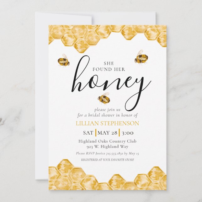 She Found Her Honey Bee Themed Daisy Bridal Shower Invitation (Front)