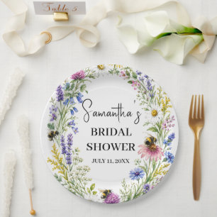 She Found her Honey Bee Wildflower Bridal Shower Paper Plates