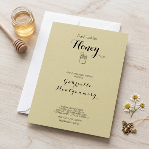 She Found Her Honey Bridal Shower Butter Yellow Invitation