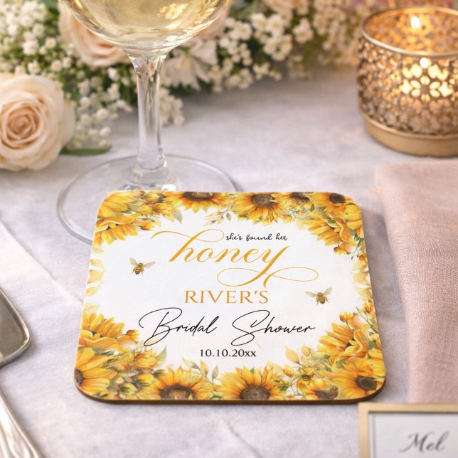 She Found Her Honey Bridal Shower Favor Beverage Coaster (Creator Uploaded)
