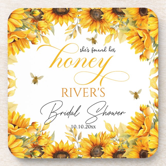She Found Her Honey Bridal Shower Favor Beverage Coaster (Front)