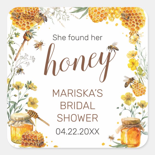 She Found her Honey Bridal Shower Square Sticker (Front)