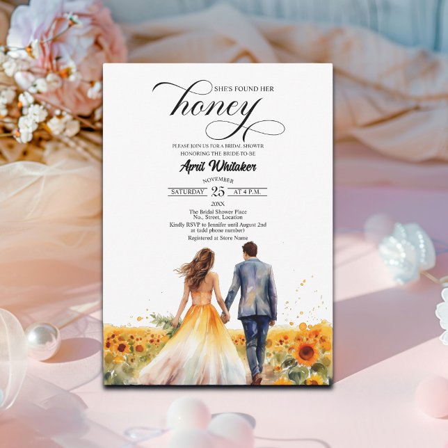 She Found Her Honey Couple and Sunflowers Bridal   Invitation (Creator Uploaded)