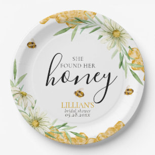 She Found Her Honey Daisy Floral Bee Bridal Shower Paper Plates