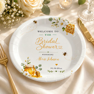 She Found Her Honey Elegant Floral Gold Custom Paper Plates