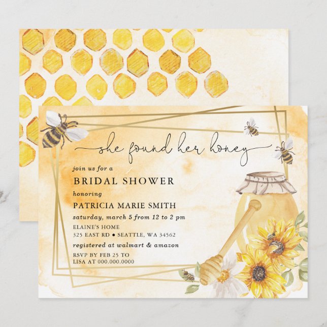 She Found Her Honey Floral Bee Bridal Shower Invitation (Front/Back)