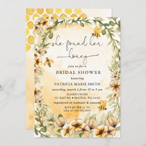 She Found Her Honey Floral Bee Bridal Shower Invitation