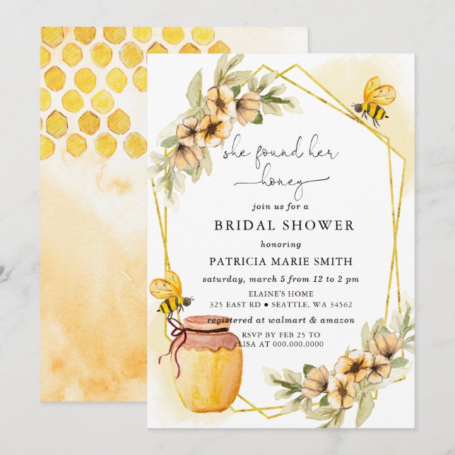 She Found Her Honey Floral Bee Bridal Shower Invitation (Front/Back)
