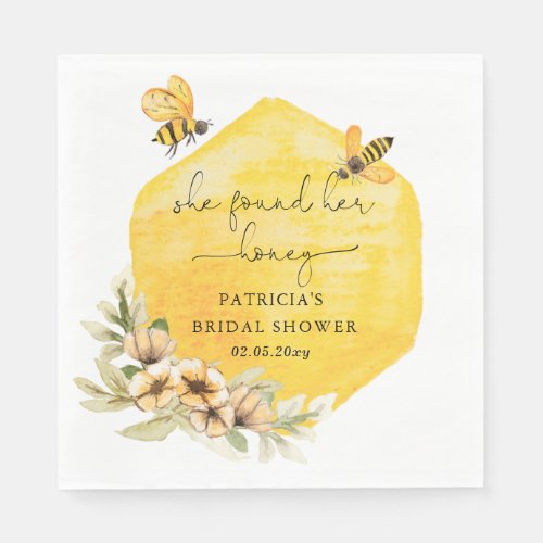 She Found Her Honey Floral Bee Bridal Shower Napkins