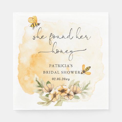 She Found Her Honey Floral Bee Bridal Shower Napkins