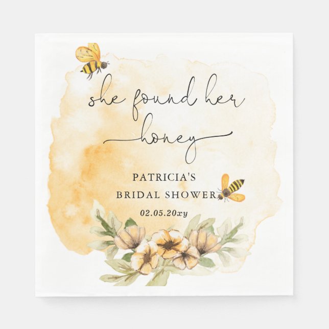 She Found Her Honey Floral Bee Bridal Shower Napkins (Front)
