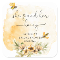 She Found Her Honey Floral Bee Bridal Shower Square Sticker