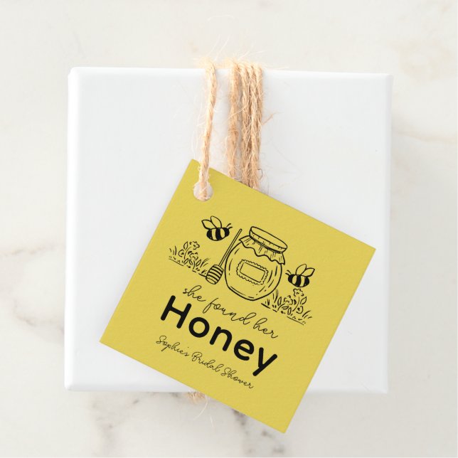 She found her Honey Hand-drawn Bridal Shower Favor Tags (In Situ)