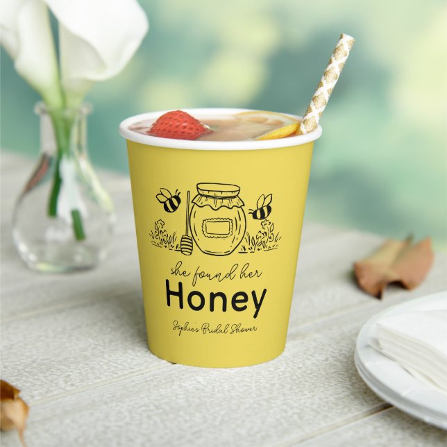 She found her Honey Hand-drawn Bridal Shower Paper Cups (Insitu)