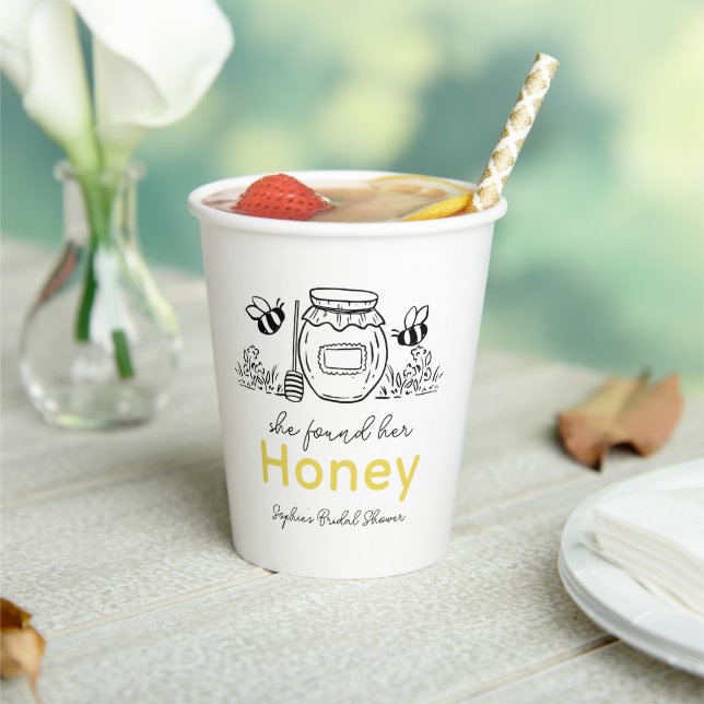 She found her Honey Hand-drawn Bridal Shower Paper Cups (Insitu)