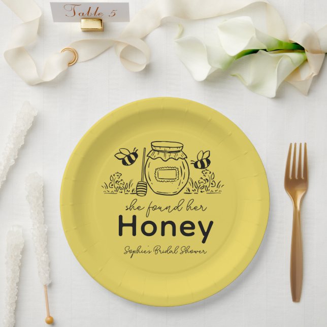 She found her Honey Hand-drawn Bridal Shower Paper Plates (Wedding)