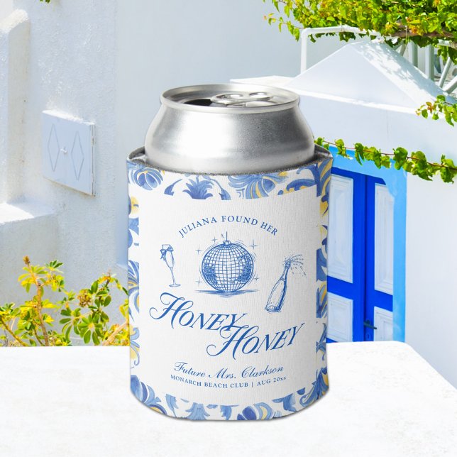 She Found Her Honey Honey Blue Greece Bachelorette Can Cooler (Creator Uploaded)