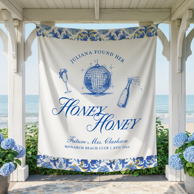 She Found Her Honey Honey Blue Greece Bachelorette Tapestry (Creator Uploaded)