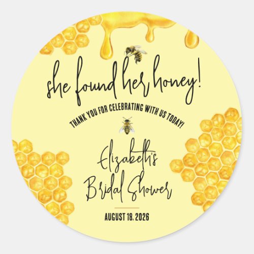 She Found Her Honey Honeybee Bridal Favor Classic Round Sticker