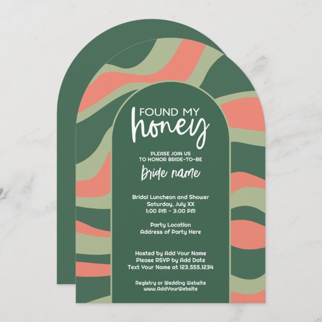 She Found Her Honey - Organic Curves Bridal Shower Invitation (Front/Back)