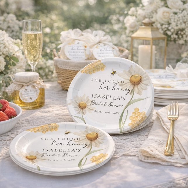 She Found Her Honey Personalized Bee Bridal Shower Paper Plates (Creator Uploaded)
