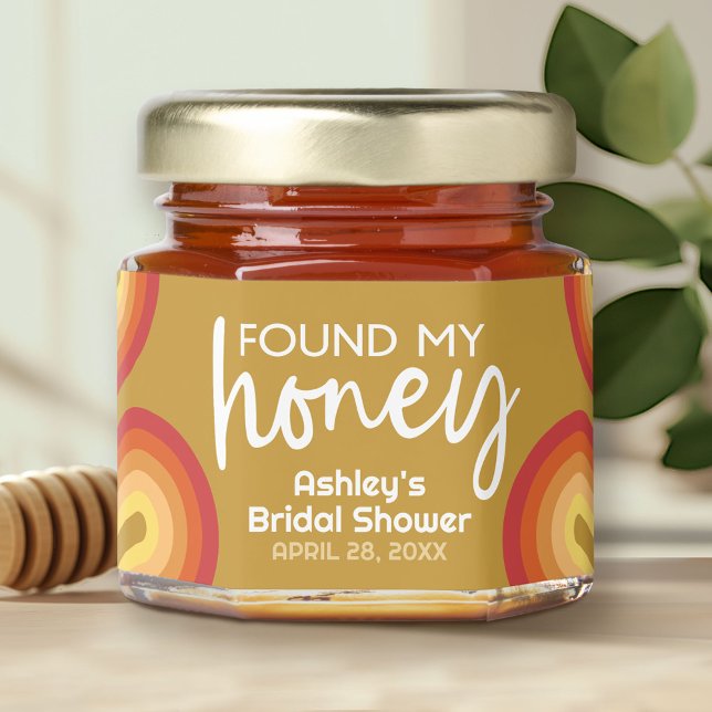 She Found Her Honey - Retro Stripes Bridal Shower Honey Jar Favors (Found My Honey - Bridal Shower Honey Jar Favor)