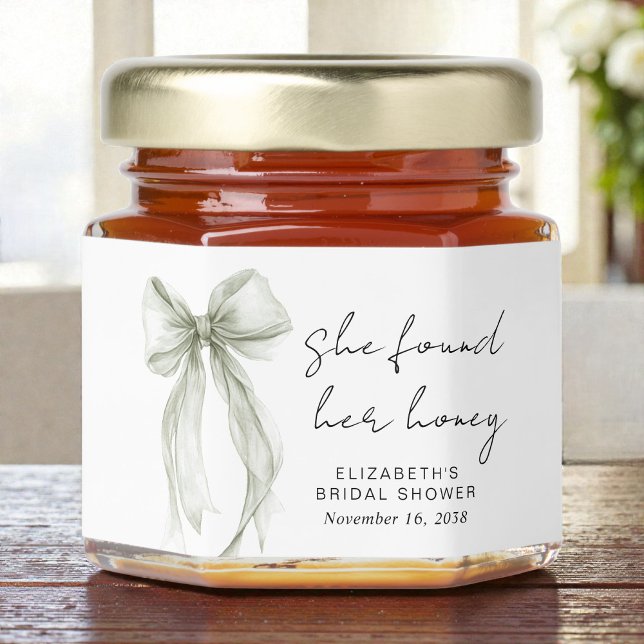 She Found Her Honey Sage Bow Bridal Shower Jar Favors (She Found Her Honey Sage Bow Bridal Shower Honey Jar Favors)