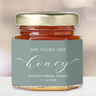 She Found Her Honey Sage Green Bridal Shower Jar Favors