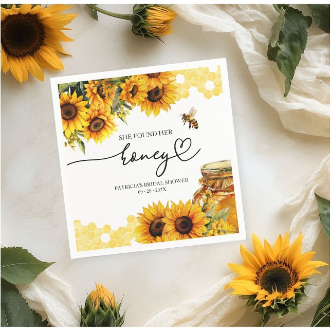She Found Her Honey Sunflower Bridal Shower Napkins (Creator Uploaded)