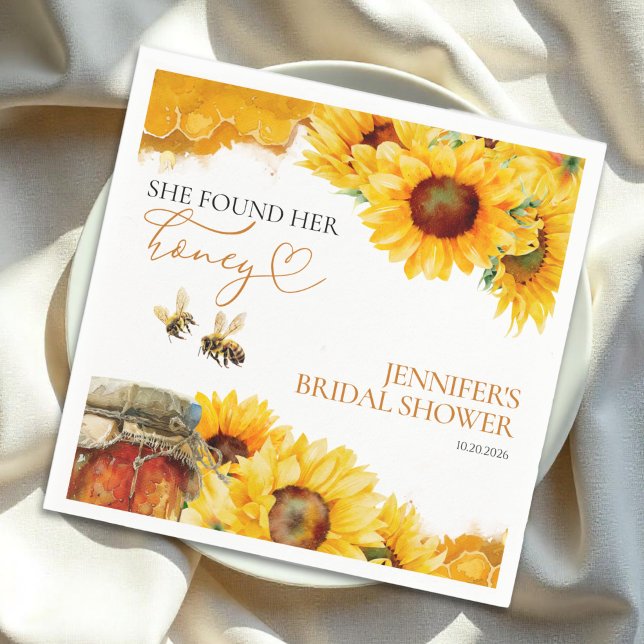 She Found Her Honey | Sunflower Bridal Shower Napkins (Creator Uploaded)