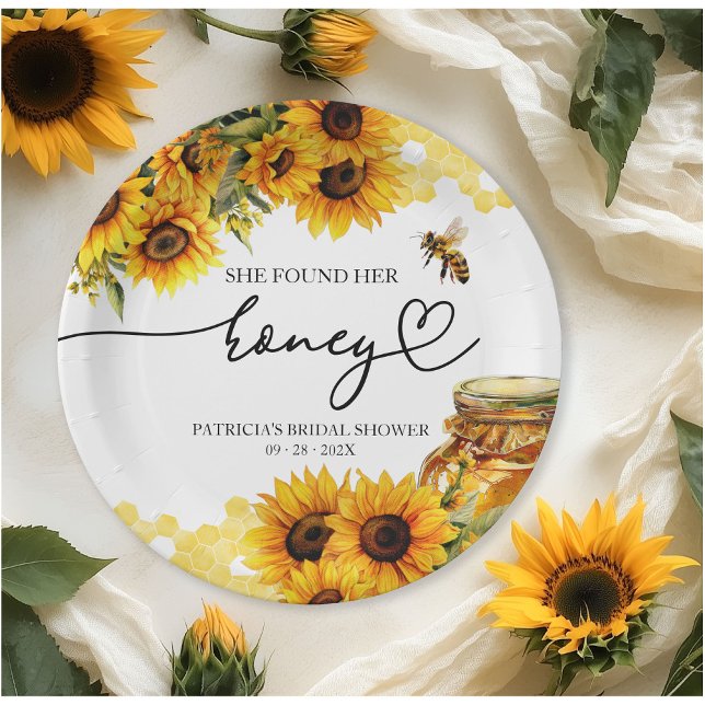 She Found Her Honey Sunflower Bridal Shower Paper Plates (Creator Uploaded)