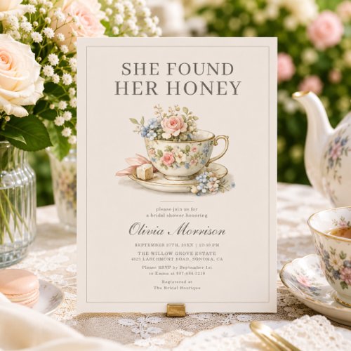 She Found Her Honey Tea Party Floral Bridal Shower Invitation