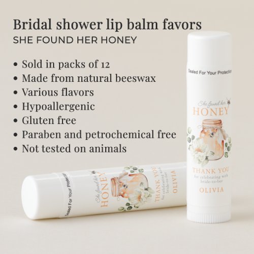 She Found Her Honey Watercolor Bridal Shower Lip Balm