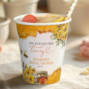 She Found Her Honey   Watercolor Bridal Shower Paper Cups