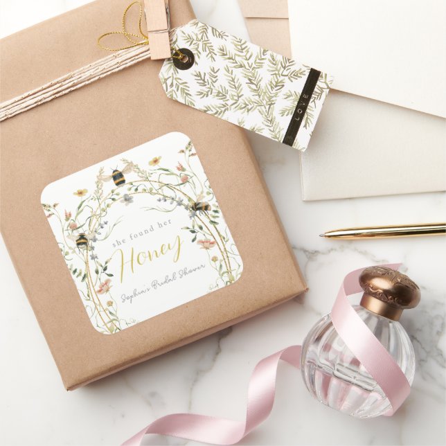 She found her Honey Wildflower Bridal Shower Square Sticker (Gifting)