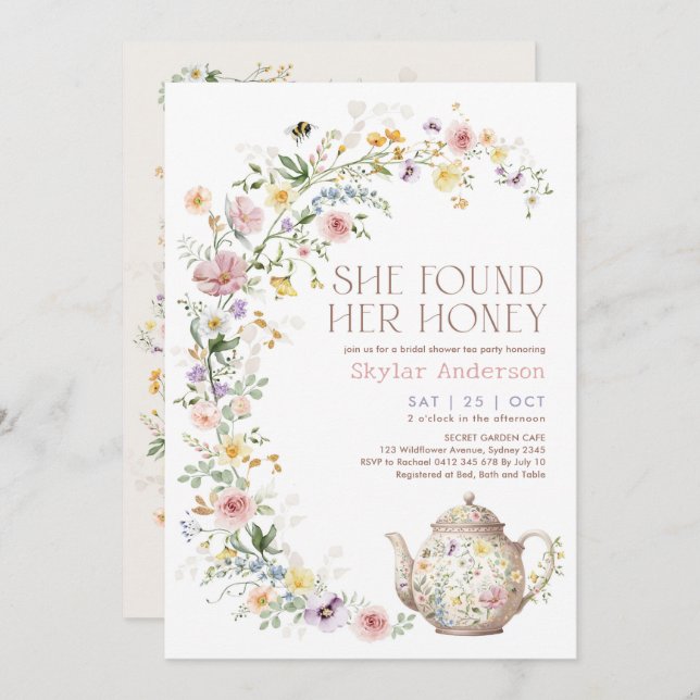 She Found Her Honey Wildflower Bridal Shower Tea Invitation (Front/Back)