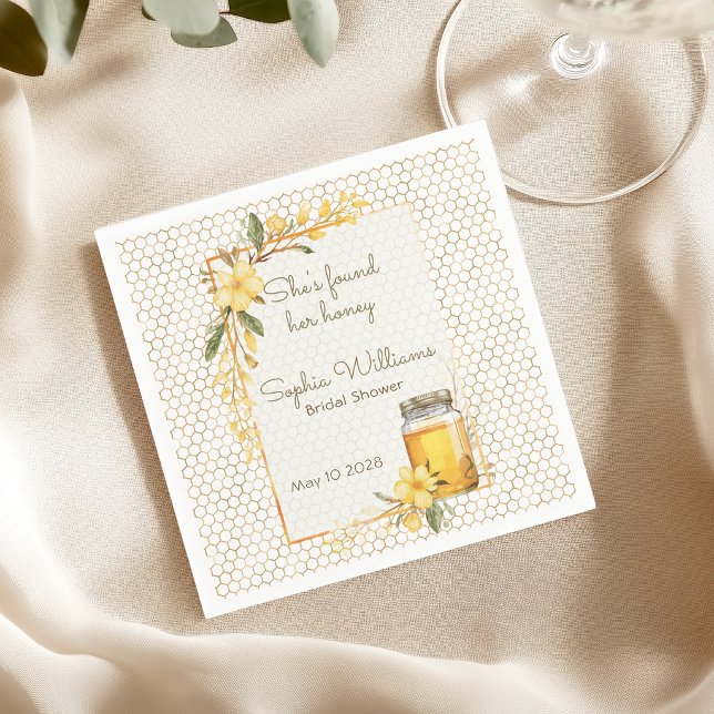 She Found Her Honey Yellow Floral Bridal Shower Napkins (Creator Uploaded)