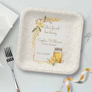 She Found Her Honey Yellow Floral Bridal Shower Paper Plates