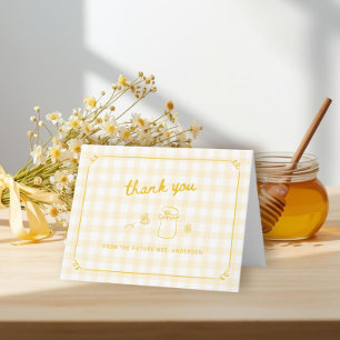She Found Her Honey Yellow Gingham Letterpress Thank You Card