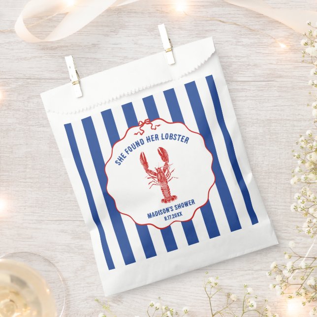 She Found Her Lobster Nautical Bridal Shower Favor Bag (Clipped)