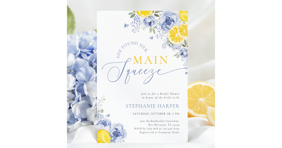 She Found Her Main Squeeze Blue Bridal Shower Invitation | Zazzle