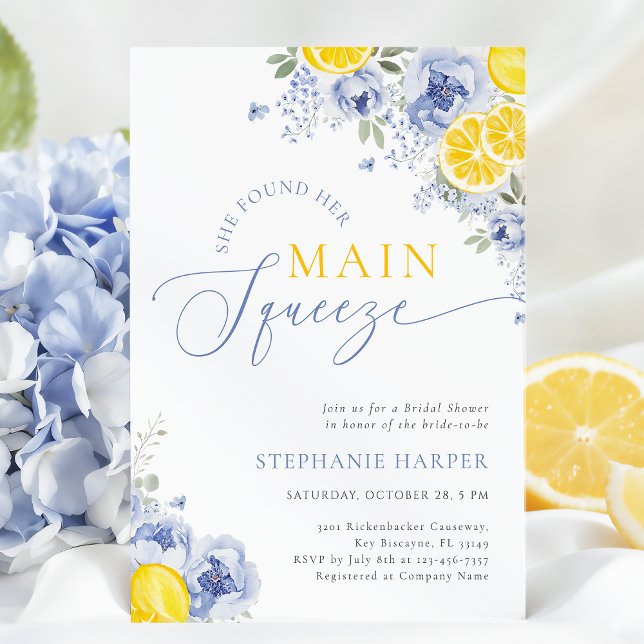 She Found Her Main Squeeze Blue Bridal Shower Invitation (Creator Uploaded)
