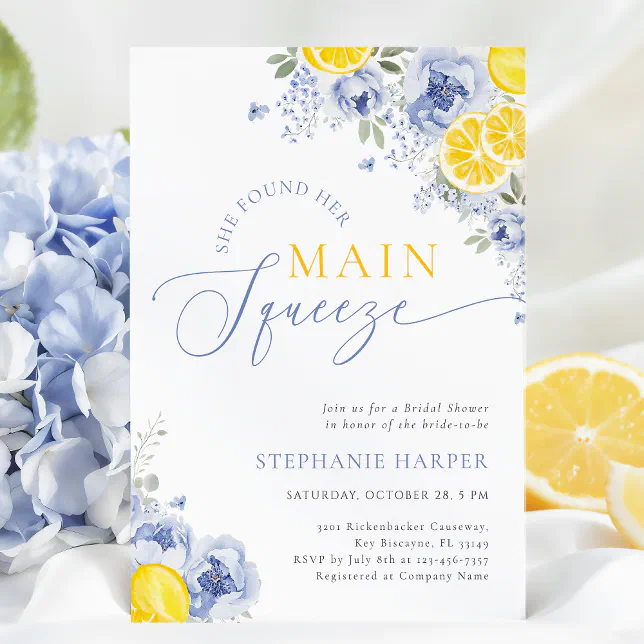 She Found Her Main Squeeze Blue Bridal Shower Invitation | Zazzle